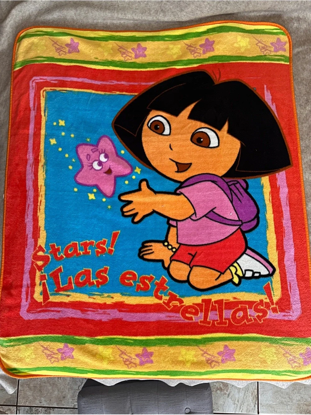 Nick Jr. Dora the Explorer Y2K 2000’s Vintage Orange Stars Plush Blanket